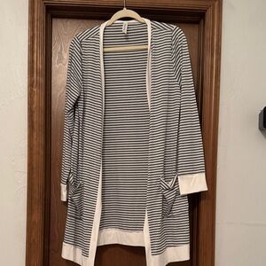 Tickled Teal Black and White Striped Cardigan